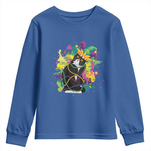 Mardi Gras Funny Tuxedo Cat Meme Beads Youth Sweatshirt TS09 Royal Blue Print Your Wear
