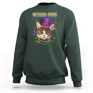 Meowdi Gras Cool Cat Jester Bead Fat Tuesday Sweatshirt TS09 Dark Forest Green Printyourwear