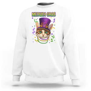 Meowdi Gras Cool Cat Jester Bead Fat Tuesday Sweatshirt TS09 White Printyourwear