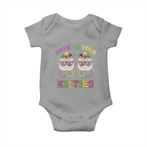 Mardi Gras Baby Onesie Show Me Your Kitties Cute Cat Masked Jester Hat Bead TS09 Sport Gray Print Your Wear