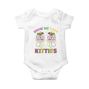 Mardi Gras Baby Onesie Show Me Your Kitties Cute Cat Masked Jester Hat Bead TS09 White Print Your Wear