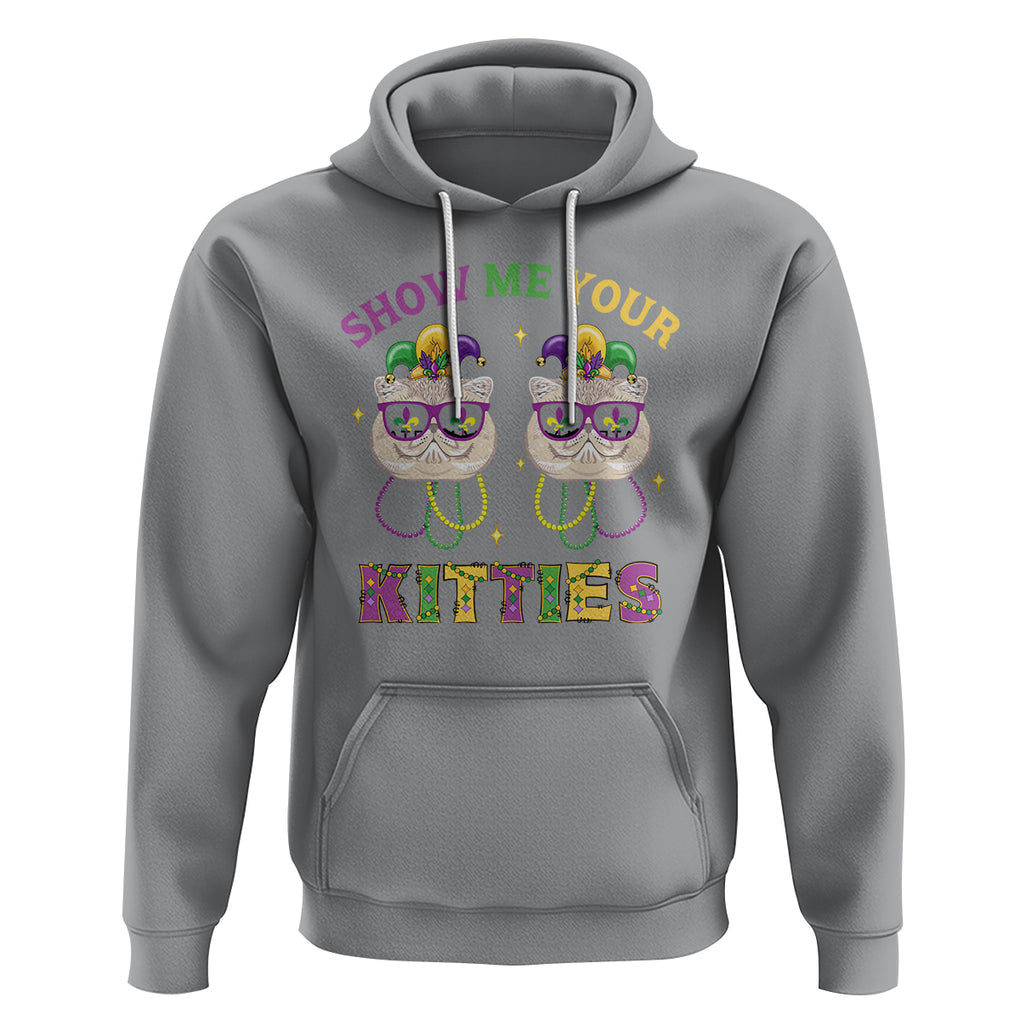 Mardi Gras Hoodie Show Me Your Kitties Cute Cat Masked Jester Hat Bead TS09 Sport Gray Printyourwear