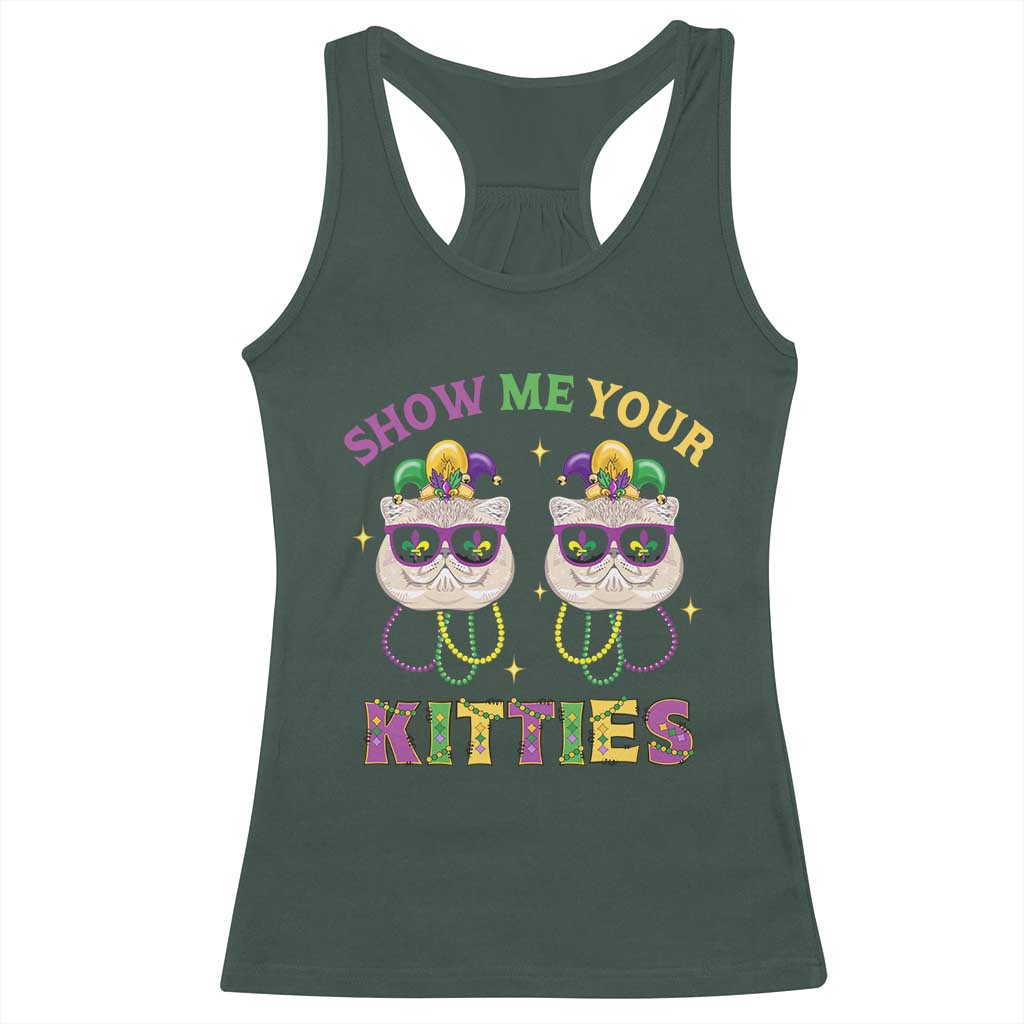 Mardi Gras Racerback Tank Top Show Me Your Kitties Cute Cat Masked Jester Hat Bead TS09 Dark Forest Green Print Your Wear