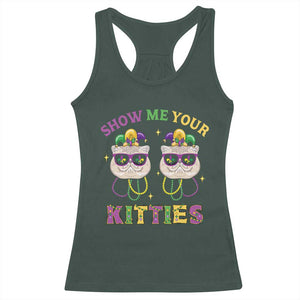 Mardi Gras Racerback Tank Top Show Me Your Kitties Cute Cat Masked Jester Hat Bead TS09 Dark Forest Green Print Your Wear
