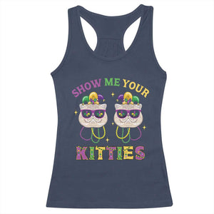 Mardi Gras Racerback Tank Top Show Me Your Kitties Cute Cat Masked Jester Hat Bead TS09 Navy Print Your Wear