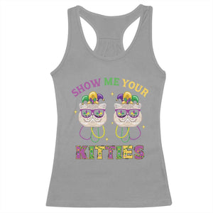 Mardi Gras Racerback Tank Top Show Me Your Kitties Cute Cat Masked Jester Hat Bead TS09 Sport Gray Print Your Wear
