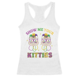 Mardi Gras Racerback Tank Top Show Me Your Kitties Cute Cat Masked Jester Hat Bead TS09 White Print Your Wear
