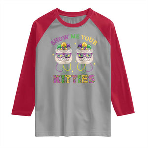 Mardi Gras Raglan Shirt Show Me Your Kitties Cute Cat Masked Jester Hat Bead TS09 Sport Gray Red Print Your Wear
