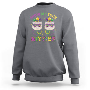 Mardi Gras Sweatshirt Show Me Your Kitties Cute Cat Masked Jester Hat Bead TS09 Charcoal Printyourwear