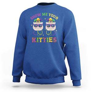 Mardi Gras Sweatshirt Show Me Your Kitties Cute Cat Masked Jester Hat Bead TS09 Royal Blue Printyourwear