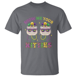 Mardi Gras T Shirt Show Me Your Kitties Cute Cat Masked Jester Hat Bead TS09 Charcoal Printyourwear