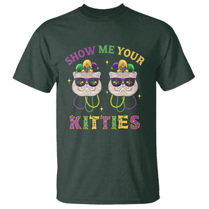 Mardi Gras T Shirt Show Me Your Kitties Cute Cat Masked Jester Hat Bead TS09 Dark Forest Green Printyourwear