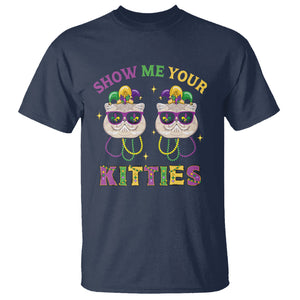 Mardi Gras T Shirt Show Me Your Kitties Cute Cat Masked Jester Hat Bead TS09 Navy Printyourwear