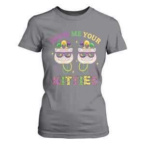 Mardi Gras T Shirt For Women Show Me Your Kitties Cute Cat Masked Jester Hat Bead TS09 Charcoal Print Your Wear
