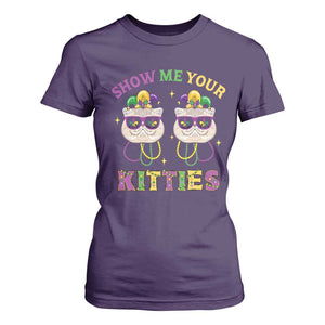 Mardi Gras T Shirt For Women Show Me Your Kitties Cute Cat Masked Jester Hat Bead TS09 Purple Print Your Wear