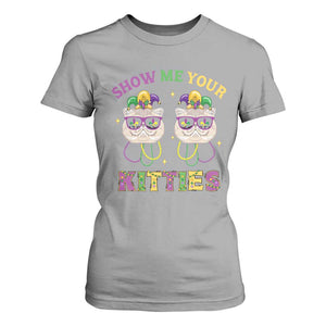 Mardi Gras T Shirt For Women Show Me Your Kitties Cute Cat Masked Jester Hat Bead TS09 Sport Gray Print Your Wear
