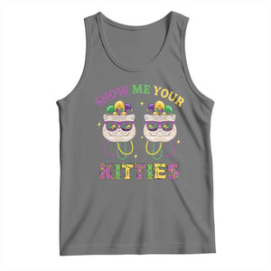 Mardi Gras Tank Top Show Me Your Kitties Cute Cat Masked Jester Hat Bead TS09 Black Heather Print Your Wear