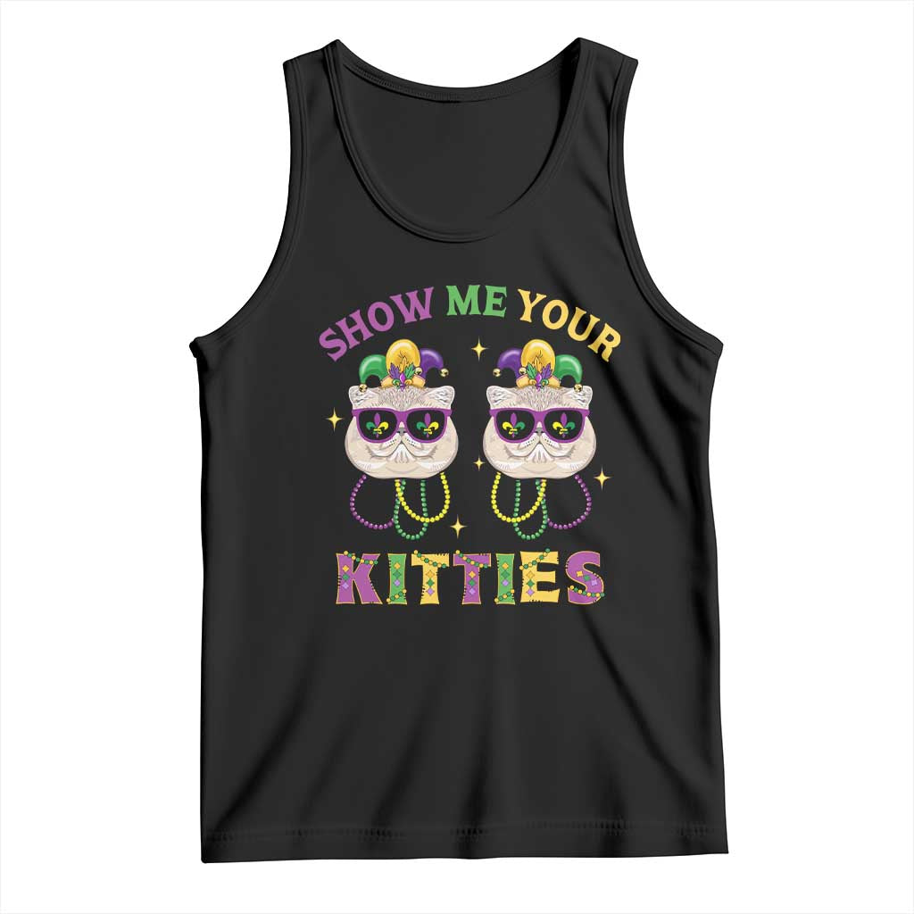 Mardi Gras Tank Top Show Me Your Kitties Cute Cat Masked Jester Hat Bead TS09 Black Print Your Wear