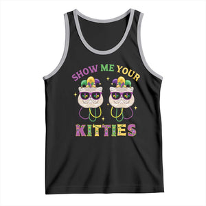 Mardi Gras Tank Top Show Me Your Kitties Cute Cat Masked Jester Hat Bead TS09 Black Athletic Heather Print Your Wear