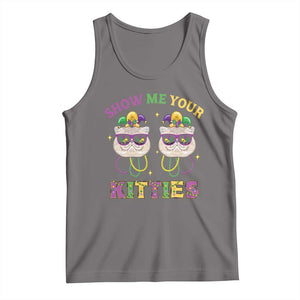 Mardi Gras Tank Top Show Me Your Kitties Cute Cat Masked Jester Hat Bead TS09 Deep Heather Print Your Wear