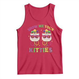 Mardi Gras Tank Top Show Me Your Kitties Cute Cat Masked Jester Hat Bead TS09 Red Print Your Wear