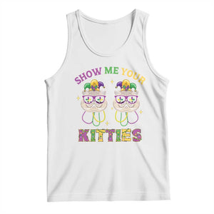 Mardi Gras Tank Top Show Me Your Kitties Cute Cat Masked Jester Hat Bead TS09 White Print Your Wear