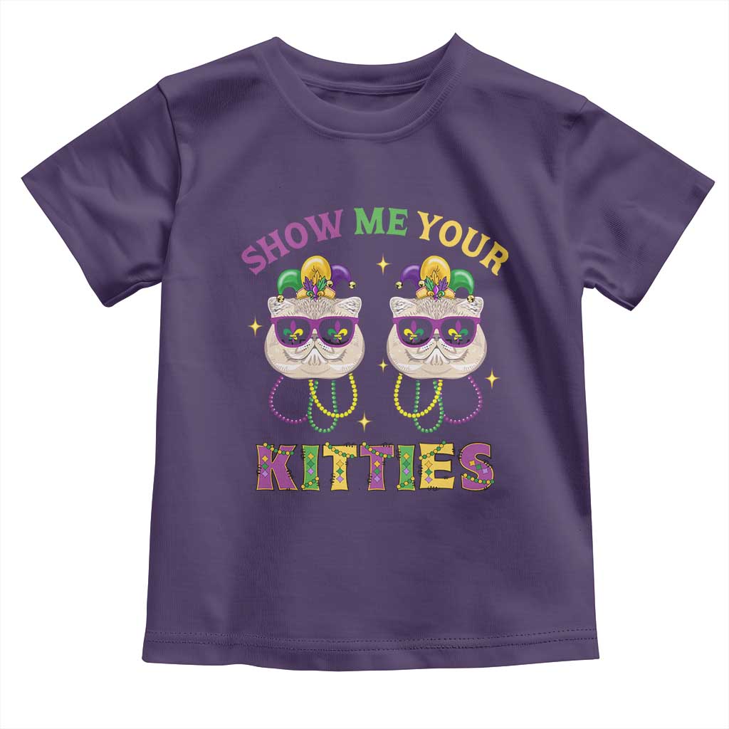 Mardi Gras Toddler T Shirt Show Me Your Kitties Cute Cat Masked Jester Hat Bead TS09 Purple Print Your Wear