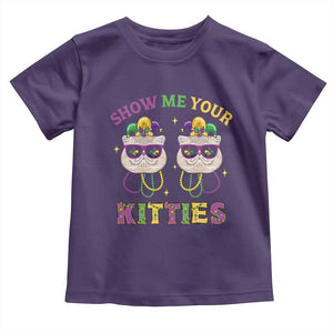 Mardi Gras Toddler T Shirt Show Me Your Kitties Cute Cat Masked Jester Hat Bead TS09 Purple Print Your Wear