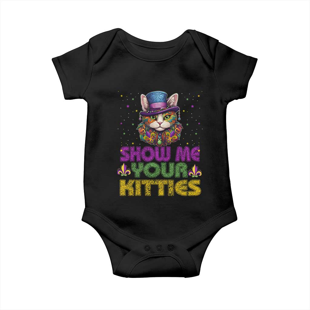 Mardi Gras Baby Onesie Show Me Your Kitties Cool Cat Jester Hat Bead TS09 Black Print Your Wear