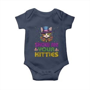 Mardi Gras Baby Onesie Show Me Your Kitties Cool Cat Jester Hat Bead TS09 Navy Print Your Wear