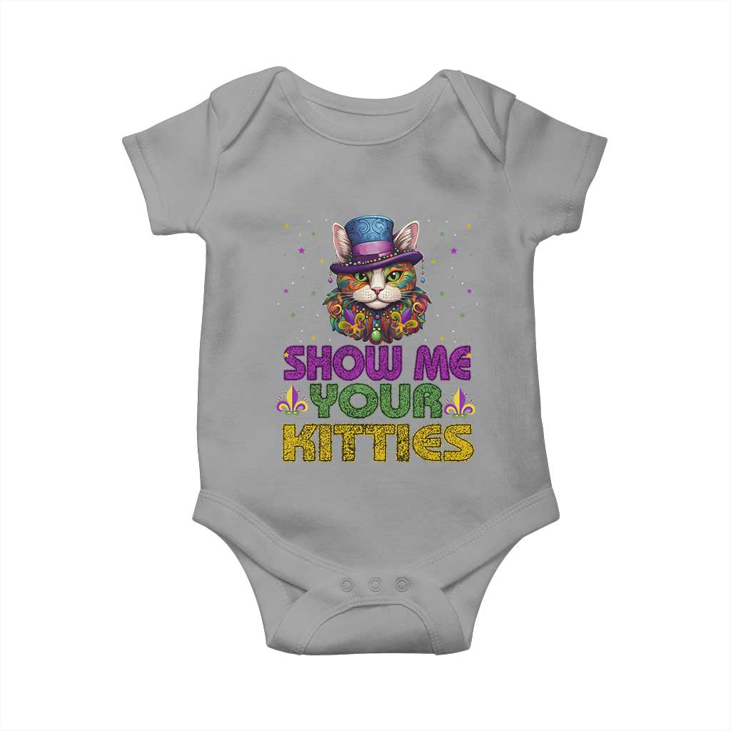 Mardi Gras Baby Onesie Show Me Your Kitties Cool Cat Jester Hat Bead TS09 Sport Gray Print Your Wear