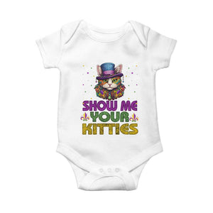 Mardi Gras Baby Onesie Show Me Your Kitties Cool Cat Jester Hat Bead TS09 White Print Your Wear