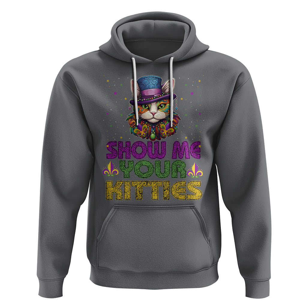 Mardi Gras Hoodie Show Me Your Kitties Cool Cat Jester Hat Bead TS09 Charcoal Printyourwear