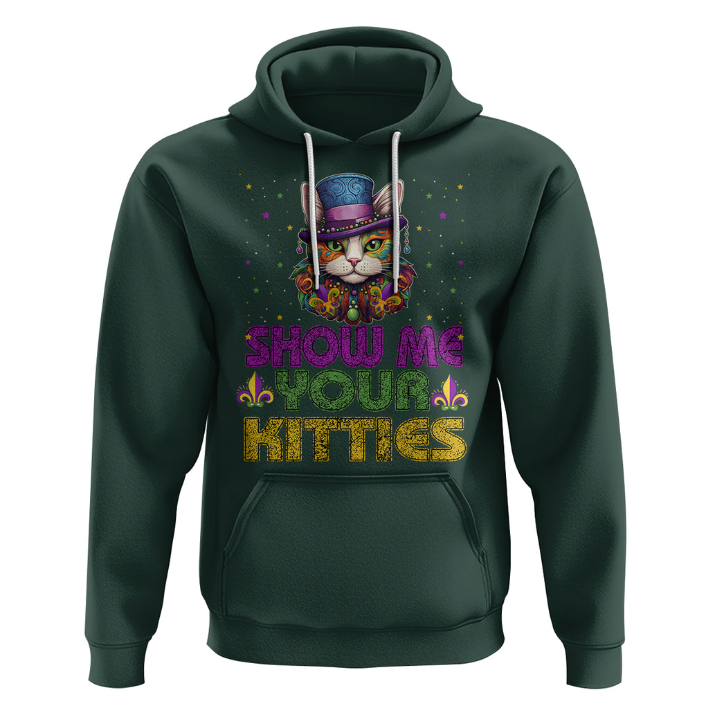 Mardi Gras Hoodie Show Me Your Kitties Cool Cat Jester Hat Bead TS09 Dark Forest Green Printyourwear