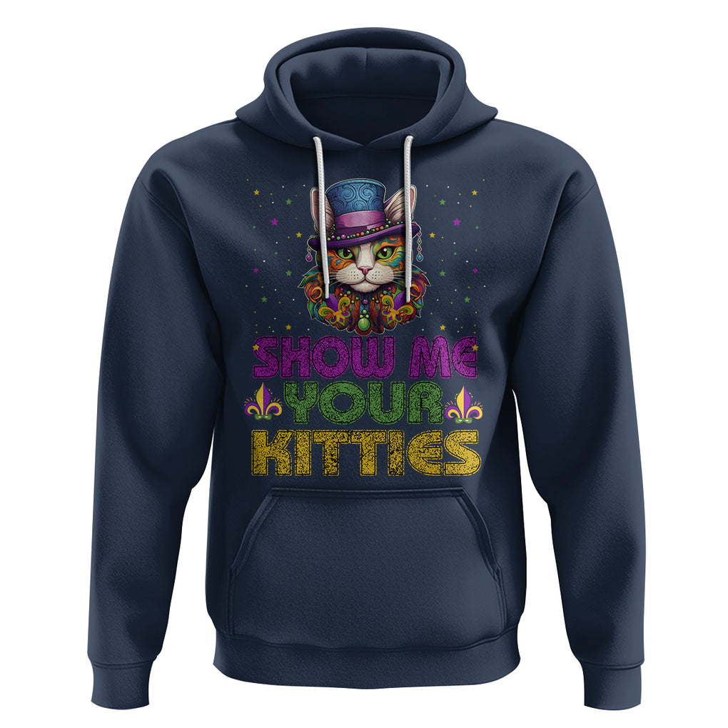 Mardi Gras Hoodie Show Me Your Kitties Cool Cat Jester Hat Bead TS09 Navy Printyourwear