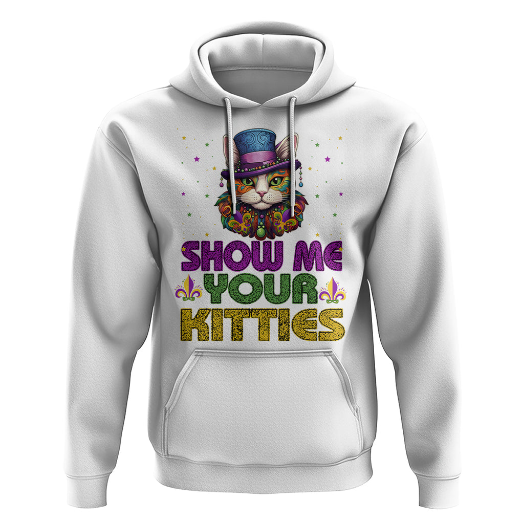 Mardi Gras Hoodie Show Me Your Kitties Cool Cat Jester Hat Bead TS09 White Printyourwear