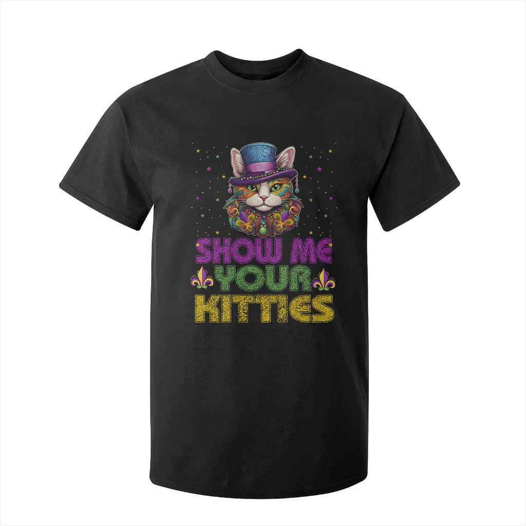Mardi Gras T Shirt For Kid Show Me Your Kitties Cool Cat Jester Hat Bead TS09 Black Print Your Wear