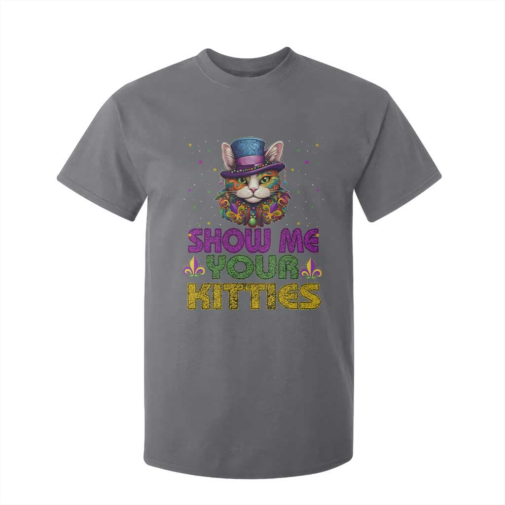 Mardi Gras T Shirt For Kid Show Me Your Kitties Cool Cat Jester Hat Bead TS09 Charcoal Print Your Wear