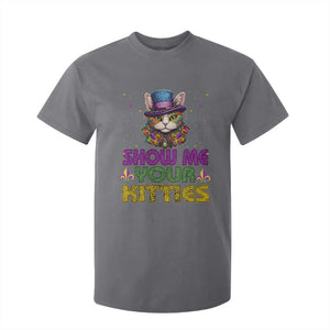 Mardi Gras T Shirt For Kid Show Me Your Kitties Cool Cat Jester Hat Bead TS09 Charcoal Print Your Wear
