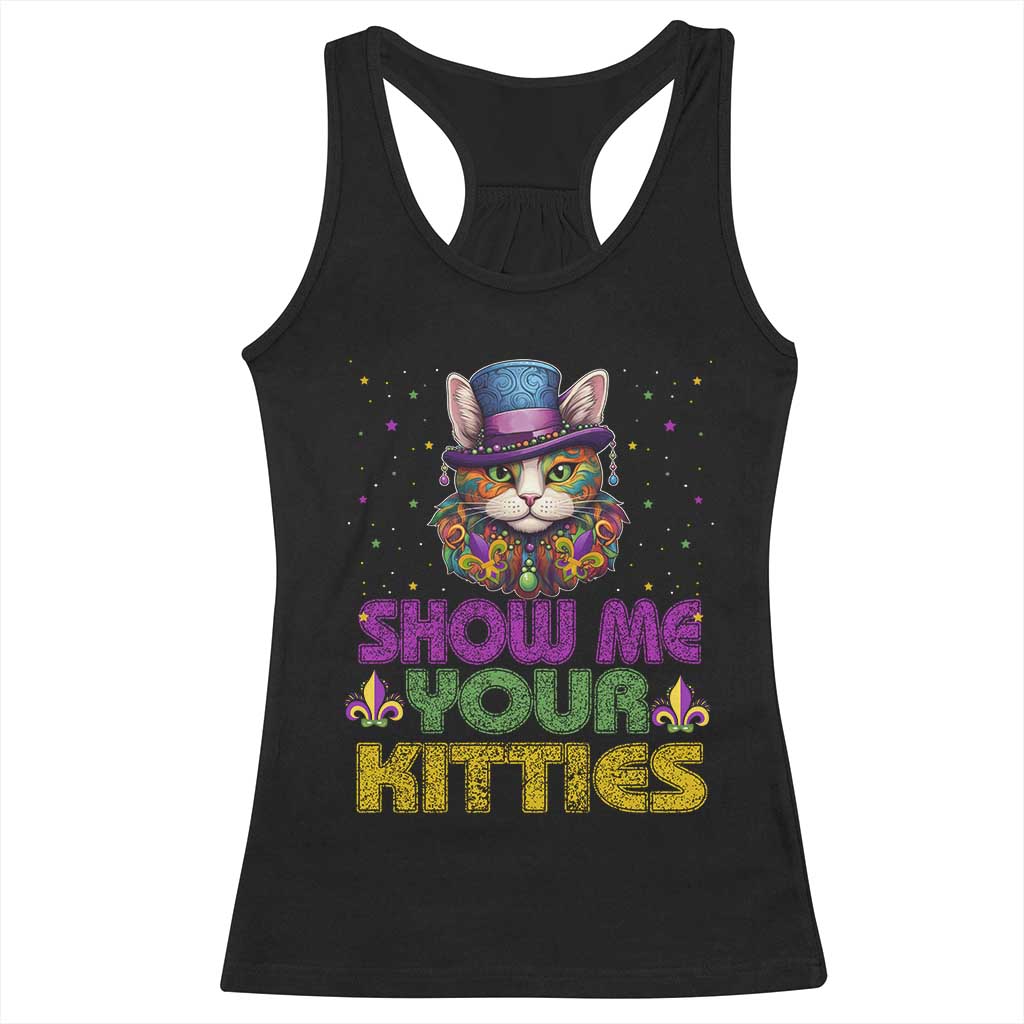 Mardi Gras Racerback Tank Top Show Me Your Kitties Cool Cat Jester Hat Bead TS09 Black Print Your Wear