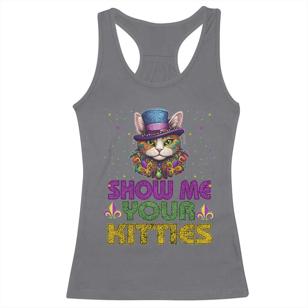 Mardi Gras Racerback Tank Top Show Me Your Kitties Cool Cat Jester Hat Bead TS09 Charcoal Print Your Wear
