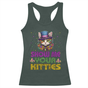 Mardi Gras Racerback Tank Top Show Me Your Kitties Cool Cat Jester Hat Bead TS09 Dark Forest Green Print Your Wear