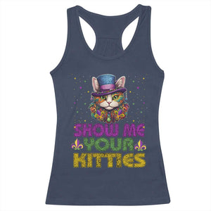 Mardi Gras Racerback Tank Top Show Me Your Kitties Cool Cat Jester Hat Bead TS09 Navy Print Your Wear