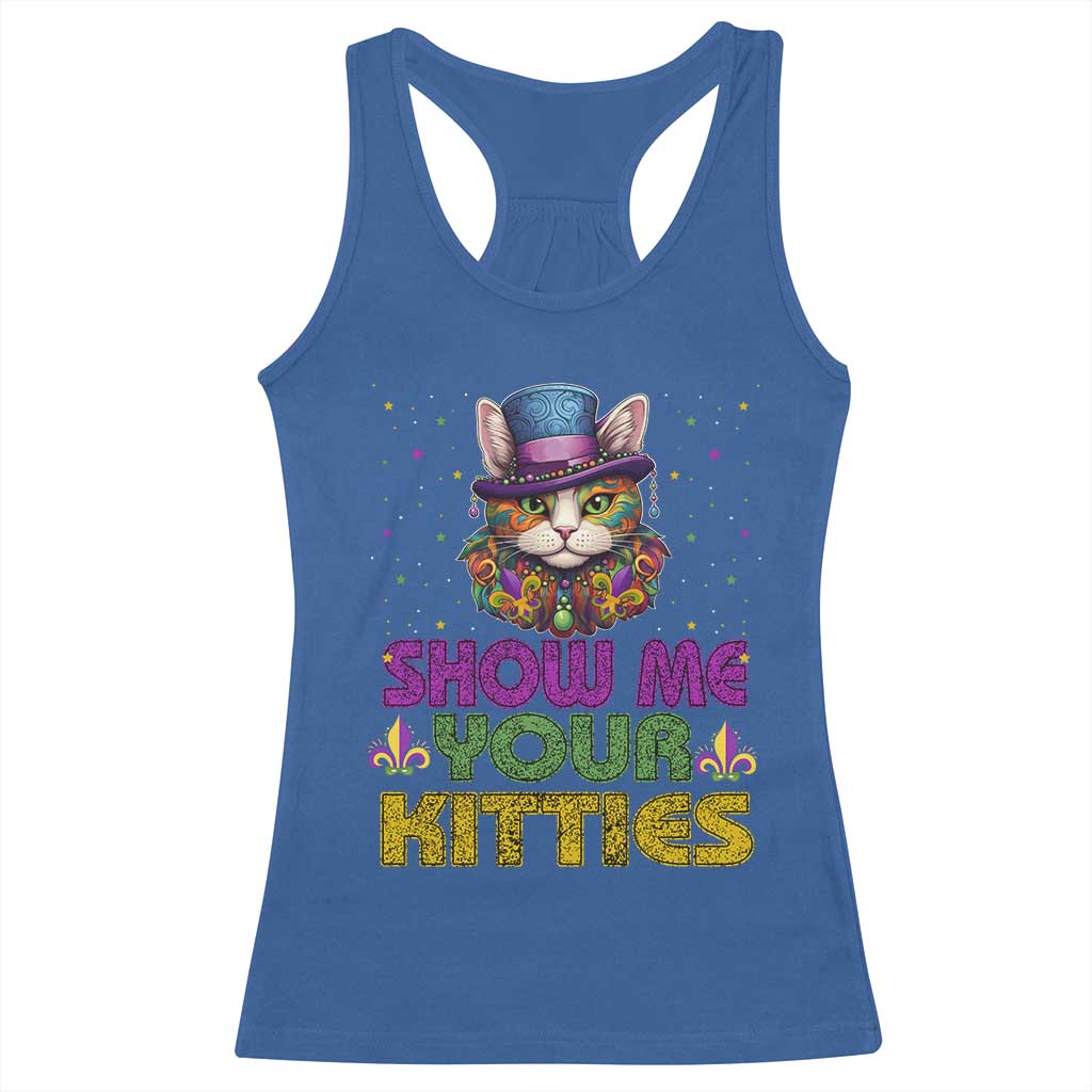 Mardi Gras Racerback Tank Top Show Me Your Kitties Cool Cat Jester Hat Bead TS09 Royal Blue Print Your Wear