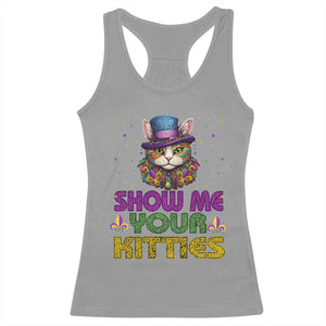 Mardi Gras Racerback Tank Top Show Me Your Kitties Cool Cat Jester Hat Bead TS09 Sport Gray Print Your Wear