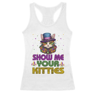 Mardi Gras Racerback Tank Top Show Me Your Kitties Cool Cat Jester Hat Bead TS09 White Print Your Wear