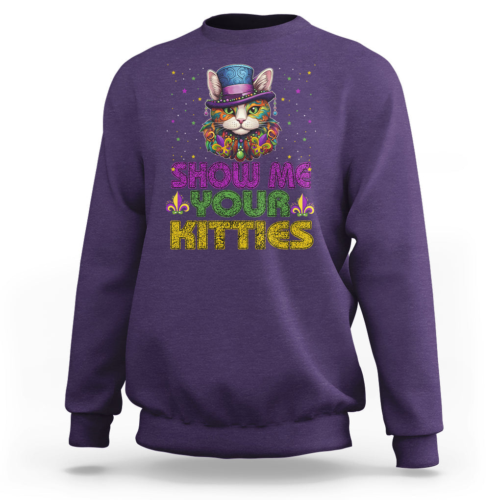 Mardi Gras Sweatshirt Show Me Your Kitties Cool Cat Jester Hat Bead TS09 Purple Printyourwear