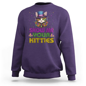 Mardi Gras Sweatshirt Show Me Your Kitties Cool Cat Jester Hat Bead TS09 Purple Printyourwear