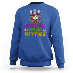 Mardi Gras Sweatshirt Show Me Your Kitties Cool Cat Jester Hat Bead TS09 Royal Blue Printyourwear