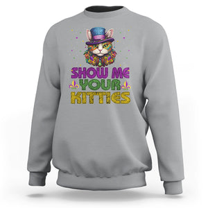 Mardi Gras Sweatshirt Show Me Your Kitties Cool Cat Jester Hat Bead TS09 Sport Gray Printyourwear